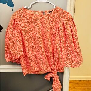 Vince Camuto Puff Bubble Sleeve Top with Front Tie in Orange & Soft Pink Size M